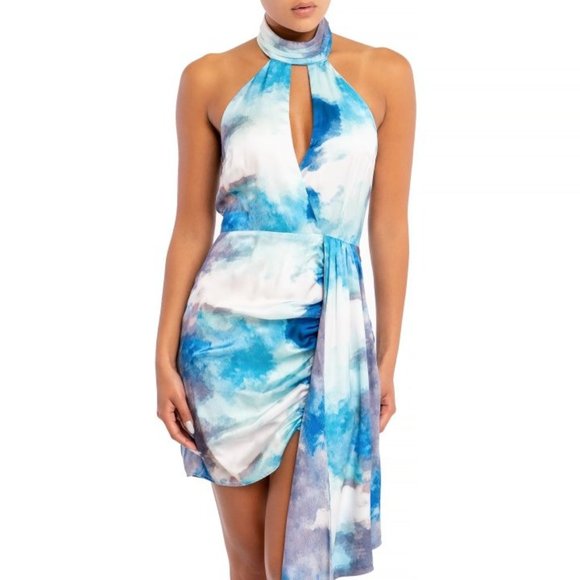 🩵LAST ONE🩵 Blue Satin Halter Mini Dress with Ruching Detail (B) - Picture 2 of 3